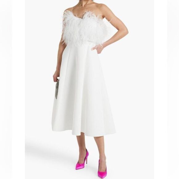 BADGLEY MISCHKA Feather Belted Midi Dress in WHITE Strapless MISSING BELT Size 8 - Picture 6 of 15
